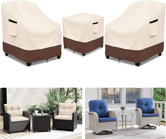 Rileytee Outdoor Furniture Covers Waterproof,600D Heavy Duty Patio Furniture Covers 3 Piece Set,Patio Set Cover for 2 Chairs and Side Coffee Table,Beige