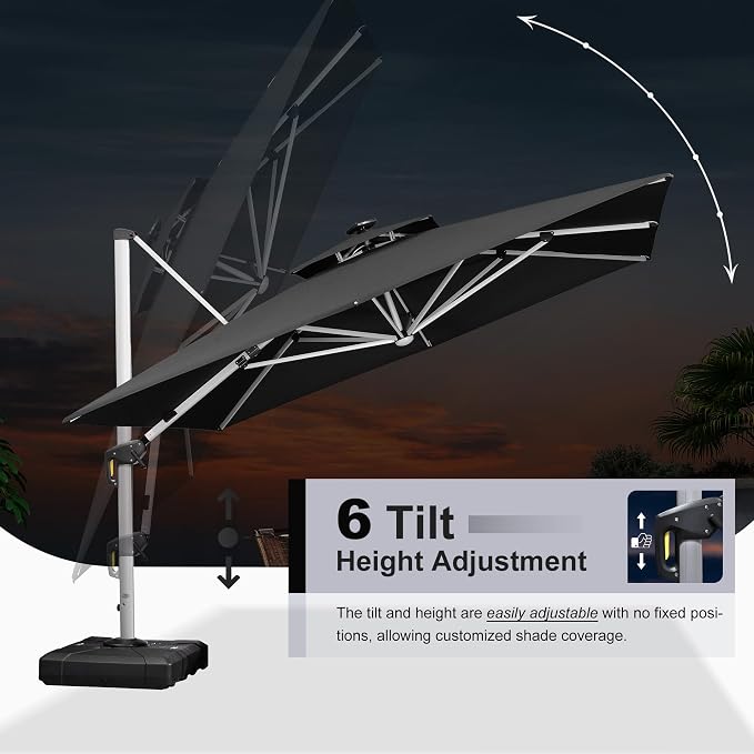 PURPLE LEAF Cantilever Umbrella 9' X 12' Double Top Solar LED Light, Stays - Image 7