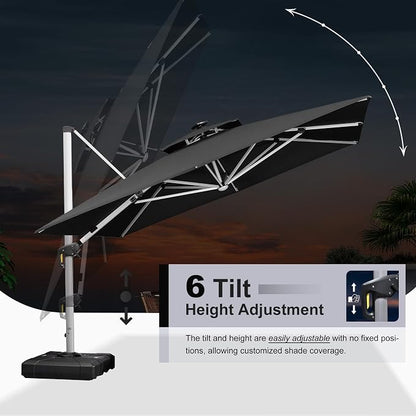 PURPLE LEAF Cantilever Umbrella 9' X 12' Double Top Solar LED Light, Stays - Image 7