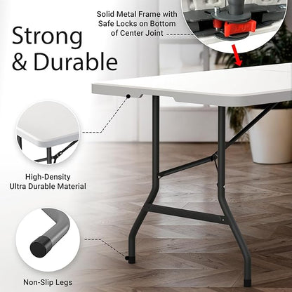 10 Pack of 6 Feet Foldable Table with Built in Handle & Steel Legs | Heavy Duty Portable | Perfect for Party, Dining, Wedding, Events, Picnic Indoor, Outdoor, Camping, Utility, Temporary