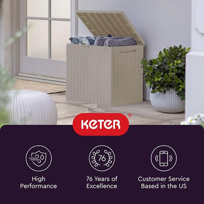 Keter City 30 Gal Outdoor Storage Box and Patio Side Table | Beige, Weatherproof - Image 11