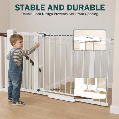 Mumeasy 36" Extra Tall Dog Gate, Auto Close Baby Gate for Stairs Doorways, 29.7-46" Wide Walk Thru Child Safety Gate for House, Easy Install Pressure Mounted Metal Pet Gate with Door, White