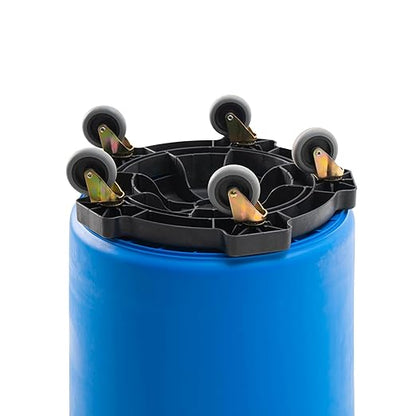 PRO&Family Commercial Round Trash Can with Lid and Dolly Rolling Waste Container, Ingredient Bin, Heavy-Duty Plastic, Anti-Static, Kitchen, Office, Outdoor Use (Blue, 32 Gallon)
