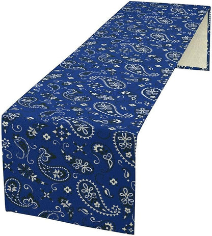 Blue Paisley Table Runner, Vintage Damask Antique Floral Flower Boho Damask Swirled Rustic Coffee Table Center Decor for Family Kitchen and Living Room Outdoor Table Decorations, 13"x36"