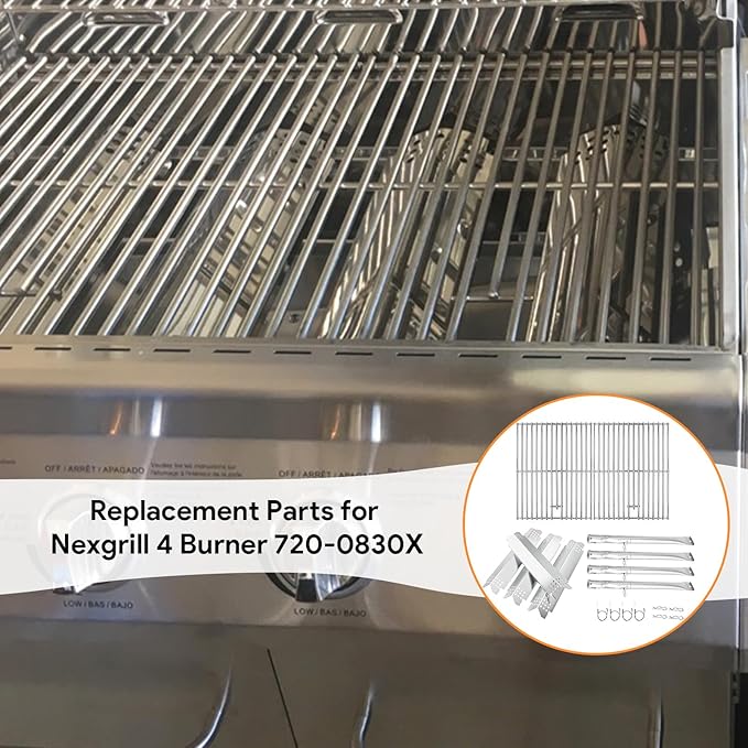 Grill Replacement Parts for Nexgrill 4 Burner 720-0830X, Grill Grate, Grill Burner and Heat Plates for Nexgrill Replacement Parts 4 Burner, Grill Parts Kit for Nexgrill 720-0830X Replacement Parts