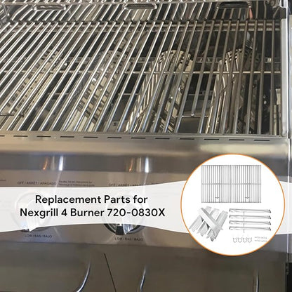 Grill Replacement Parts for Nexgrill 4 Burner 720-0830X, Grill Grate, Grill Burner and Heat Plates for Nexgrill Replacement Parts 4 Burner, Grill Parts Kit for Nexgrill 720-0830X Replacement Parts