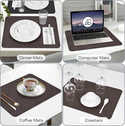 Faux Leather Placemats Set of 6 Table Mats Heat Resistant Reversible Place Mats, Waterproof Wipeable Dining Table Place mats for Home Party Outdoor, 15.8 x 11.8 inches (Choco Brown/Black)