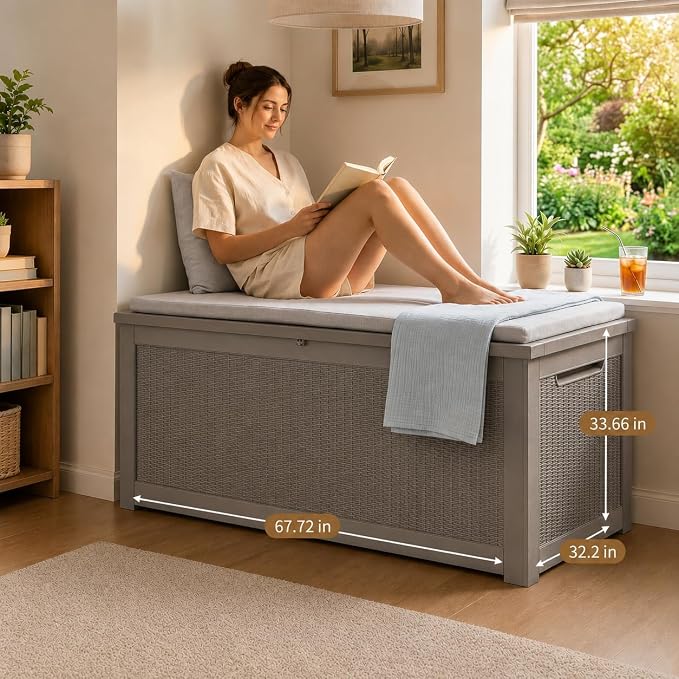 320 Gallon Outdoor Storage Box Resin Deck Box All Weather Waterproof Large - Image 2