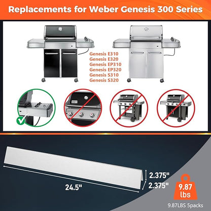 QuliMetal 24.5 Inch Flavorizer Bars for Weber Genesis 300 Series Grills with Side Controls Knobs, Genesis E310 E320 S310 S320 EP310 EP320 (2007-2010), Stainless Steel Heat Plates for Weber 7539 7540