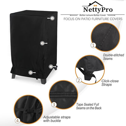 NettyPro Electric Smoker Cover, Heavy Duty Waterproof Vertical Smoker Cover for Masterbuilt Outdoor Square Grill Smoker, Black