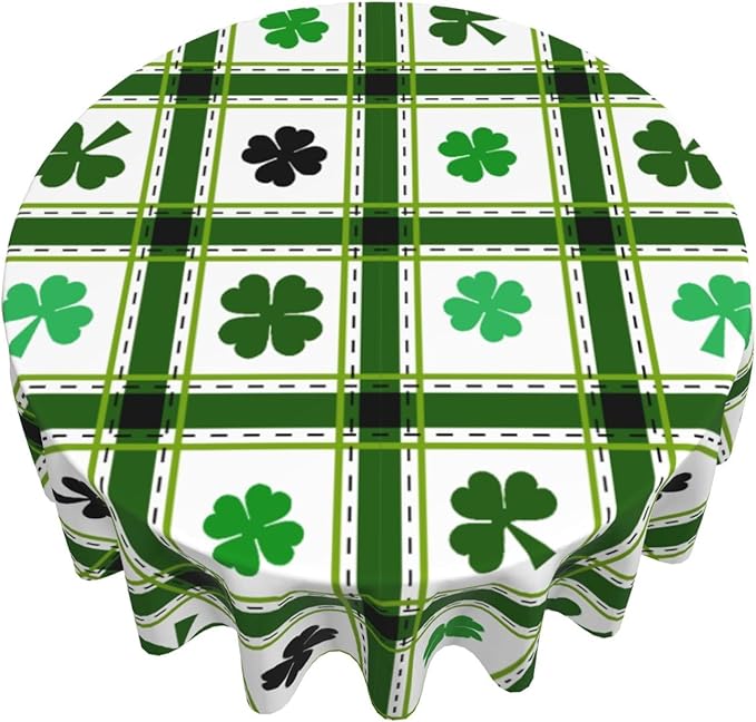 St Patrick's Day Round Tablecloth - St. Patrick's Day 60 Inch Waterproof Rustic Table Cloth Fabric Farmhouse Stripe Tablecloth Decorative for Picnic Party Holiday Home Indoor Outdoor