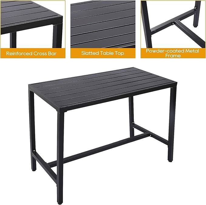 Outdoor Patio Bar Set, Bar Height Patio Dining Set, Weather-Resistant Bistro Counter Pub Set with Cushions & Slatted Tabletop for Backyard