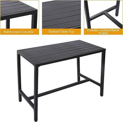 Outdoor Patio Bar Set, Bar Height Patio Dining Set, Weather-Resistant Bistro Counter Pub Set with Cushions & Slatted Tabletop for Backyard