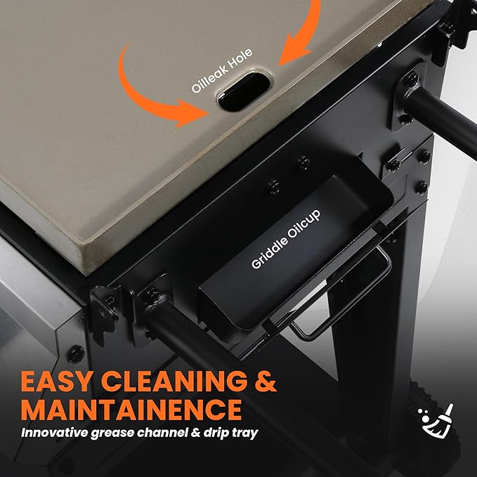 32 Inch Outdoor Flat Top Gas Propane Griddle with 4 Burners 40,000BTU,Powder Coated Steel Portable Gas Grill with Side Shelves for BBQ,Camping,Backyard