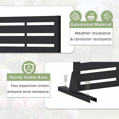 Casaphoria Metal Privacy Screen Outdoor, 72" H x 47" W Freestanding Decorative Privacy Screen for Patio Deck Balcony Garden with Stable Base, Black Adrian