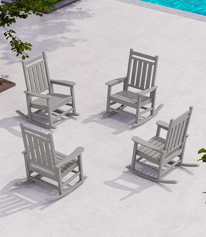 SERWALL Outdoor Rocking Chair Set of 4, Sliver Gray | 21.1" Widened Seat adds by SERWALL