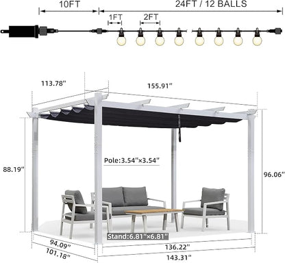 PURPLE LEAF Outdoor Pergola 10' x 13' Aluminum and Sun Shade, Powder coat - Image 6