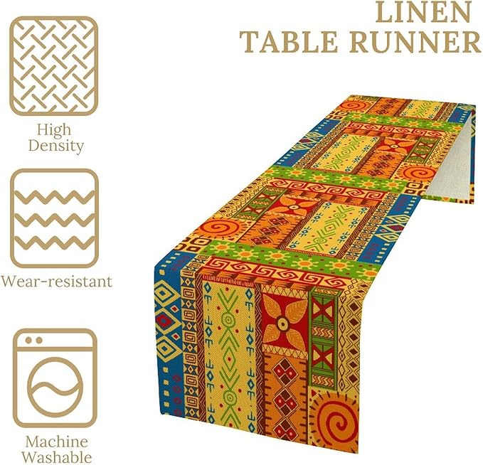 African Totems Table Runner, African American Kwanzaa Black History Month Juneteenth Table Runner for Home Kitchen Dining Holiday Party 13x108in