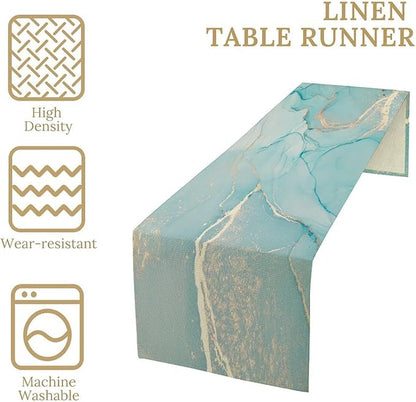 Turquoise Aqua Marble Table Runner, Modern Teal Watercolor Print Table Runner for Coffee Dining Party Wedding Kitchen 13x70in