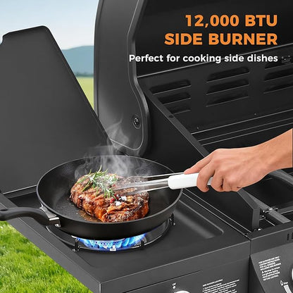 Lyromix 6 Burner Propane Gas Grill with Side Burner, Gas BBQ Grills With Porcelain-Enameled Cast Iron Grates and Bottle Opener, Grill for Outdoor Cooking, Patios, Backyards, 72000BTU