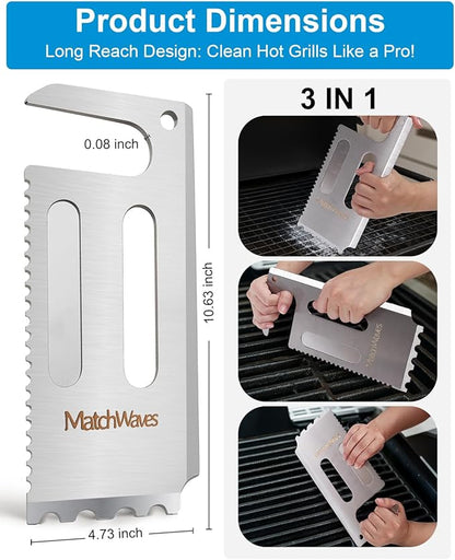 Stainless Steel Grill Scraper for Traeger Grills, Grill Grate Cleaner - Safe Bristle-Free Grill Cleaning Tool