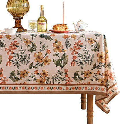 Designer Vintage Linen Long Rectangle Tablecloth,William Morris Block Print Soft and Durable Table Cloth,Decor Table Cover for Kitchen,Dining,Thanksgiving,Christmas,63"*94"-Athea