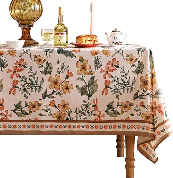 Designer Vintage Linen Rectangle Tablecloth,William Morris Block Print Soft and Durable Table Cloth,Decorative Table Cover for Kitchen,Dining,Thanksgiving,Christmas,63"*87"-Athea