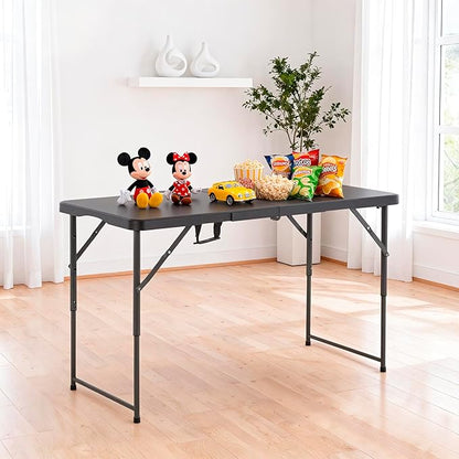 FDW 4FT Folding Table Half Portable Foldable Table Picnic Table for Office Home Camping Party (Black, 4 FT)