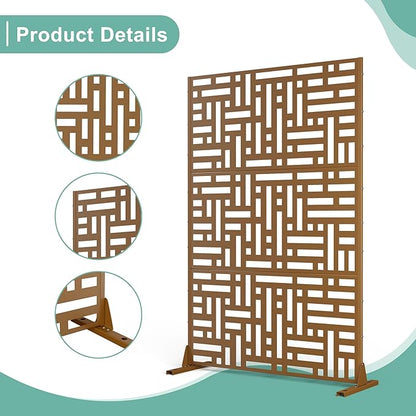 Metal Privacy Screen for Outdoor & Indoor Use, Free Standing Privacy Screen for Patio Garden Pool, 72" H x 47" W Decoative Privacy Panels, Weather Resistant, Easy Assembly (Brown Helen Street)