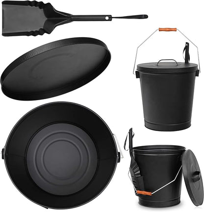 5.15 Gallon Hot Ash Bucket Fireproof Pellet Bucket with Lid and Shovel for Fireplaces, Fire Pits - Black
