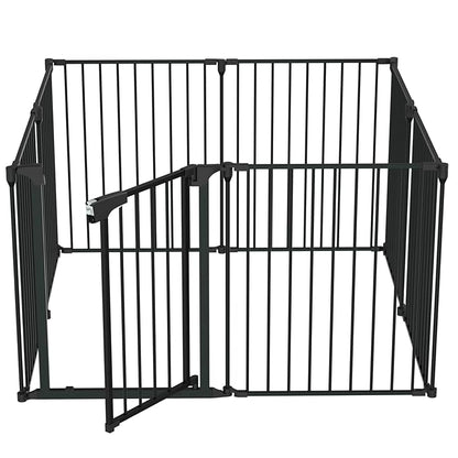 Bonnlo 188'' Wide Baby Gate Playpen 8 Panel Adjustable Play Yard Metal Dog Gate with Door Fireplace Christmas Tree Fence for Pet/Child/Toddler