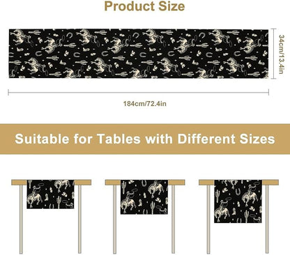 Vintage Western Cowboy Table Runner, Wild West Cowboy Riding Horse Desert Cactus Themed Table Runner for Home Kitchen Dining Party Farmhouse Cafe Outdoor 13x60in