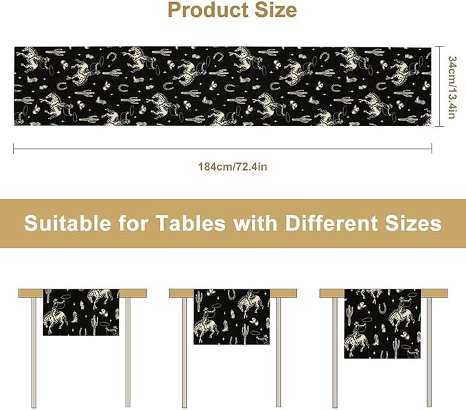 Vintage Western Cowboy Table Runner, Wild West Cowboy Riding Horse Desert Cactus Themed Table Runner for Home Kitchen Dining Party Farmhouse Cafe Outdoor 13x90in