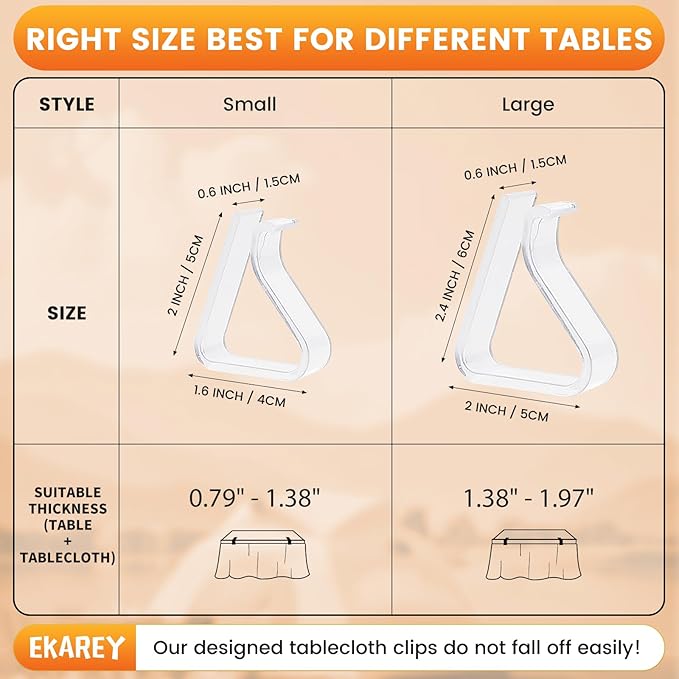 24 Pieces Clear Tablecloth Clips, Durable Plastic Table Cover Holders, Windproof Transparent Clamps for Securing Tablecloths Indoor Outdoor Party, Wedding, Christmas Event, Picnic, Camping (24, Small)