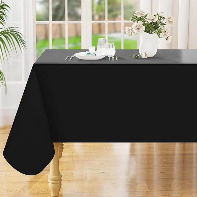 Smiry Square Table Cloth 60x60 Inch, Waterproof Wipeable Vinyl Tablecloths Protector, Oil Spill Proof Plastic Table Cover for Dining, Picnic, Camping, Outdoor, Black