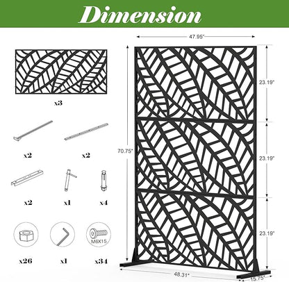 Domi Metal Privacy Screen, Freestanding Outdoor Indoor Divider, Decorative Privacy Screen Panels for Balcony Patio Garden, Leaf-Shaped