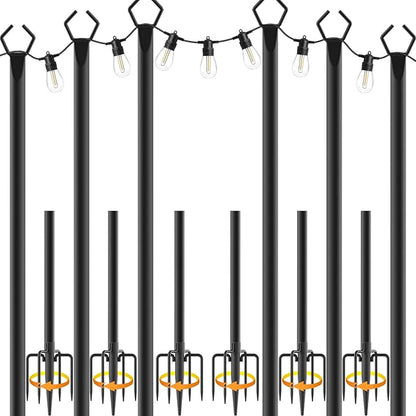 6 Pack String Light Poles,Metal Poles for Hanging Outdoor Light Strings,7 Pack 10 FT Light Poles Stand for Outside Garden,Patio,Wedding,Backyard,Deck,Party