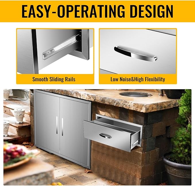 Pull Out Trash Drawer, Lower Sliding Rails Stainless Steel Roll Out Trash Bin Pull Out Tray With Handle For Outdoor Kitchen BBQ Island Grill Station,Single Drawer