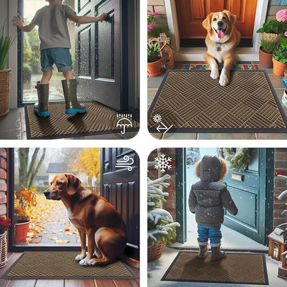 Smiry Front Door Mat Outside Entrance, Heavy Duty Outdoor Indoor Natural Rubber Doormat, Non Slip, Trap Dirt and Moisture, Easy Clean, Low Profile Patio Porch Entryway Mat, 59x35, Brown