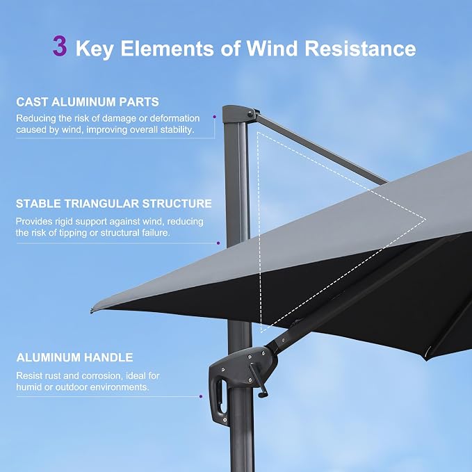 PURPLE LEAF Cantilever Umbrella 10' X 10' Square Umbrella Double Top Grey | - Image 9