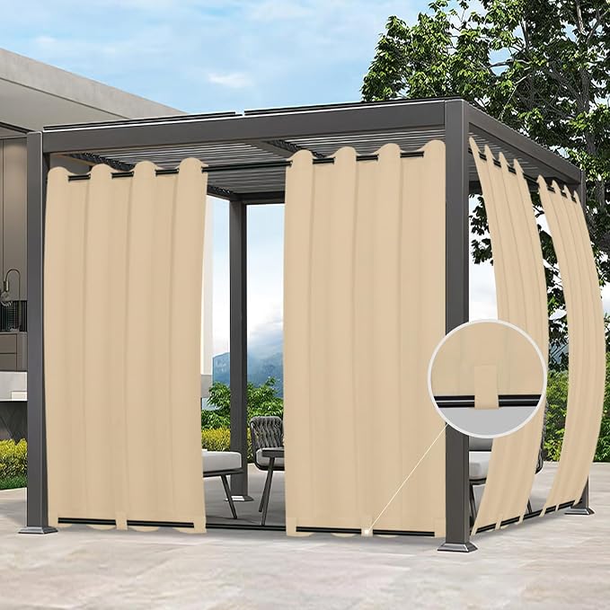 Easy-Going Outdoor Curtains for Patio 2 Panels, 54x84 inch, Weatherproof by Easy-Going