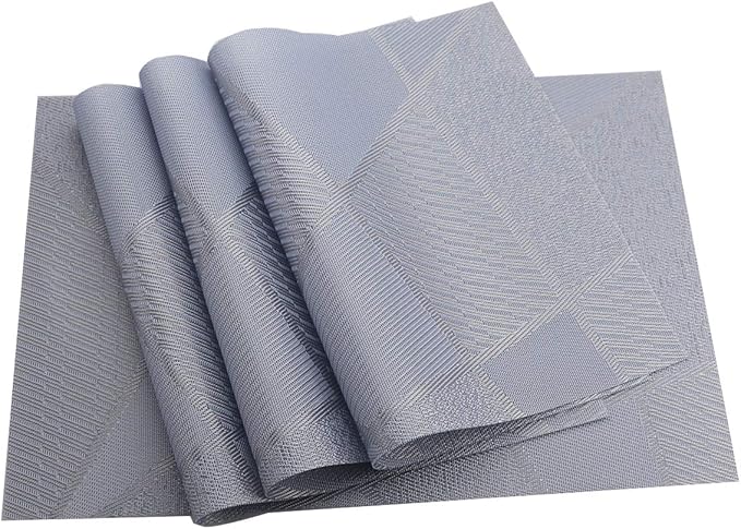 Gugrida Natural Placemats Woven Vinyl Insulation Washable Table Placemats Kitchen Dining Table Mat Place Mats PVC Set of 6, Natural Blue Wood Color