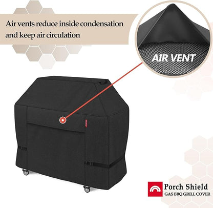 Porch Shield 72W x 24D x 48H inch Premium Gas Grill Cover Up to 68 inch, Waterproof and Fade Resistant 600D BBQ Covers for Weber, Brinkmann, Char-Broil and More, Black