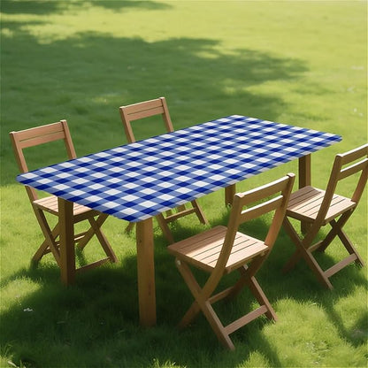 Rectangle Table Cloth Cover Waterproof Elastic Fitted Polyester Fitted Tablecloths for 4 Foot Tables for Indoor,Picnic, Camping, Outdoor （48" x 30"，Blue Grid）