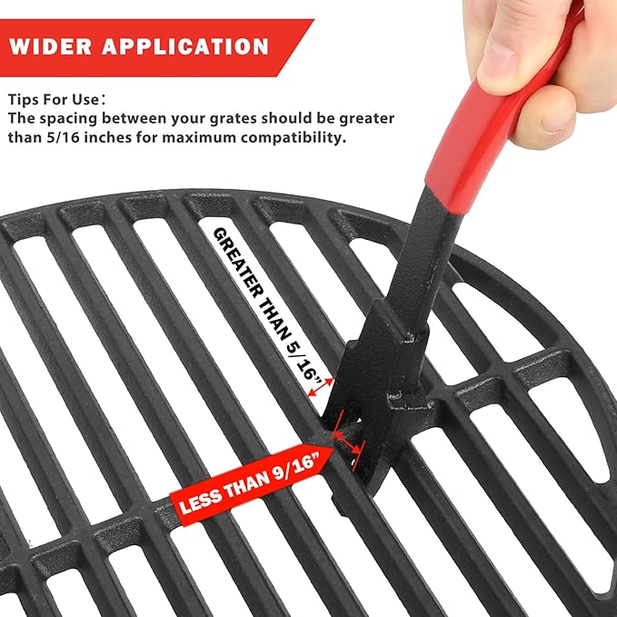 KAMaster Cast Iron Grill Grate Lifter,Grid Lifter Gripper Work for Big Green Egg Accessories Kamado Grill Joe Primo Vision Louisiana Grills,Grate Lifters with Red Protective Cover for Moving Hot Grate