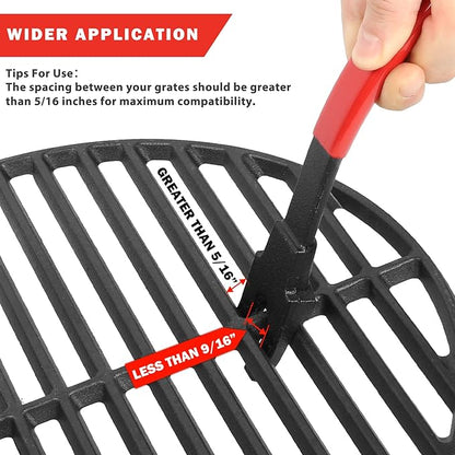 KAMaster Cast Iron Grill Grate Lifter,Grid Lifter Gripper Work for Big Green Egg Accessories Kamado Grill Joe Primo Vision Louisiana Grills,Grate Lifters with Red Protective Cover for Moving Hot Grate