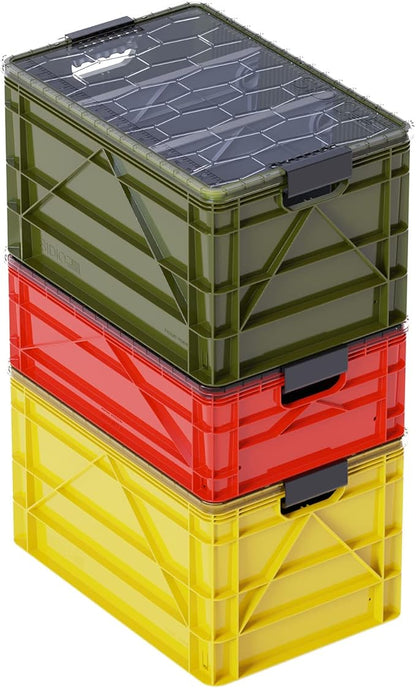 SIDIO CRATE Pro Pack - Two Full Size and One Half Size SidioCrate, Stackable Outdoor Organizer Storage Bins with Clear Lid and Dividers - UTILITY Variety Pack