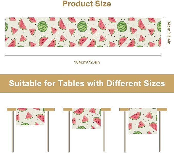 Watermelon Table Runner, Spring Summer Watermelon Theme Table Runner for Party Decoration Dining Room Holiday Home Kitchen 13x60in