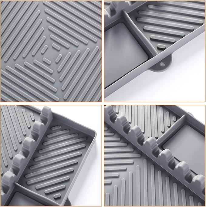 Griddle Mat Barbeque Grill Accessories Tools for Blackstone, Side Shelf Mat Grill Pad for Outdoor Grill Kitchen Counter Spatula Silicone Mat with Drip Pad for Kitchen, Cooking, Countertop (Grey)