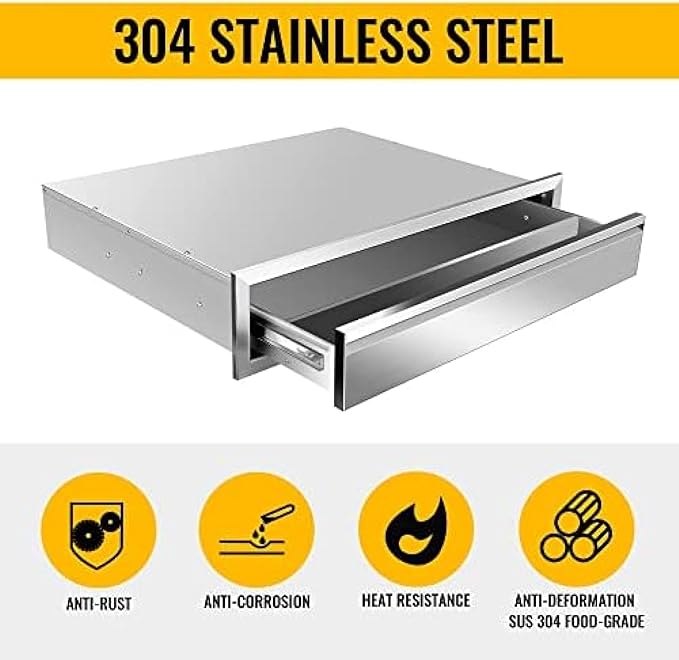 Pull Out Trash Drawer, Lower Sliding Rails Stainless Steel Roll Out Trash Bin Pull Out Tray With Handle For Outdoor Kitchen BBQ Island Grill Station,Single Drawer